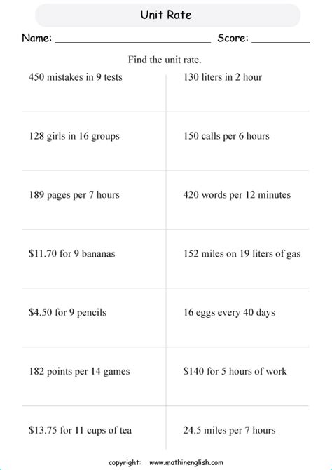 unit rate activity